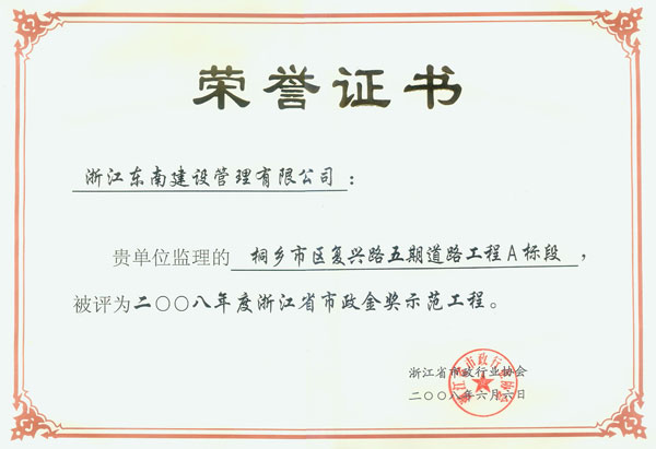 桐鄉(xiāng)市區(qū)復(fù)興路五期道路工程A標(biāo)段（浙江省市政金獎示范工程）