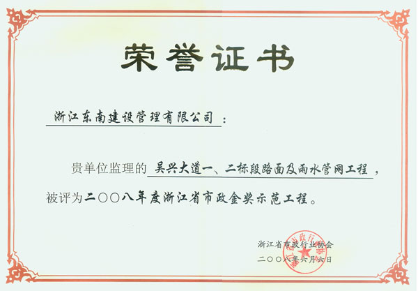 吳興大道一、二標(biāo)段路面及雨水管網(wǎng)工程（浙江省市政金獎示范工程）